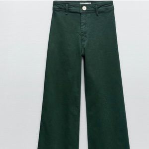 Zara Marine Green Wide Straight Jeans Pants 10